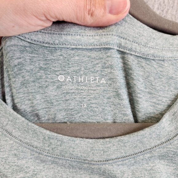 Athleta Top Womens 1X Blue Heathered Uptempo Thumbholes Hi Low Slit Sides - Picture 5 of 11